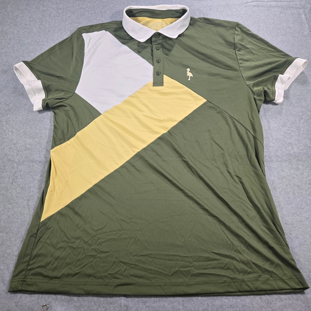 Tailorbyrd Sport Mens XXL Green Colorblock Flamingo Golf Polo Shirt